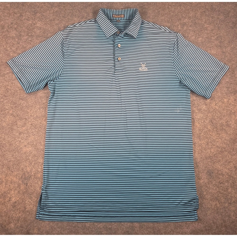 Peter Millar Summer Comfort Polo Mens L Blue Stripe Prestwick Golf 1851 *Flaw